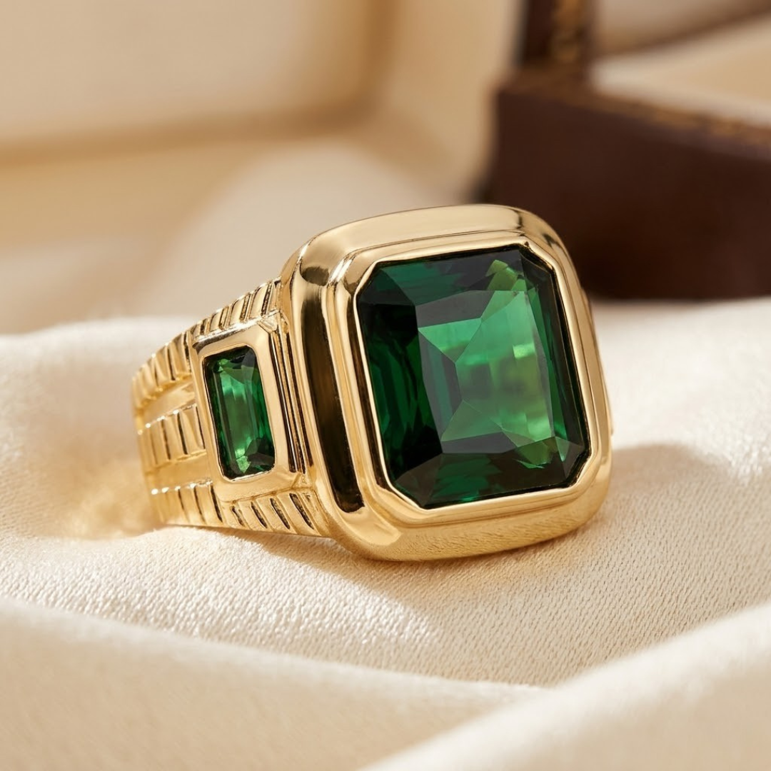 Gold Emerald Signet Ring